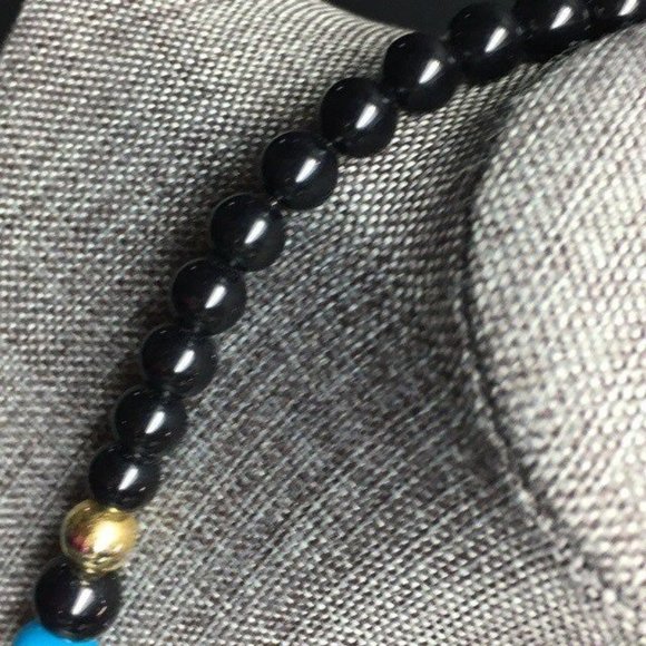 Retro Necklace Gold Slider Pendant Purple Turquoise Blue Black Fluted Round BoHo - Picture 4 of 6